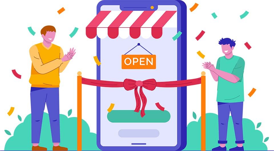 Ilustracija otvaranja online prodavnice